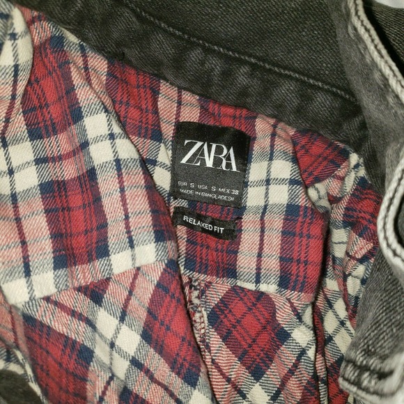 ZARA MAN washed black denim layered PLAID OVERSHIRT shacket RELAXED SIZE S - Picture 3 of 6